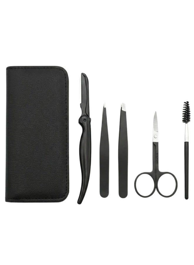 مجموعة ملاقط الحواجب، 5 قطع، مجموعة إزالة شعر دقيقة من الفولاذ المقاوم للصدأ لإزالة شعر الوجه، والشعر النامي للداخل، والشظايا، باللون الأسود - Image 1